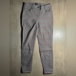 Grey Red Plaid Print Skinny Mom Jean Fit Pants Trousers 6